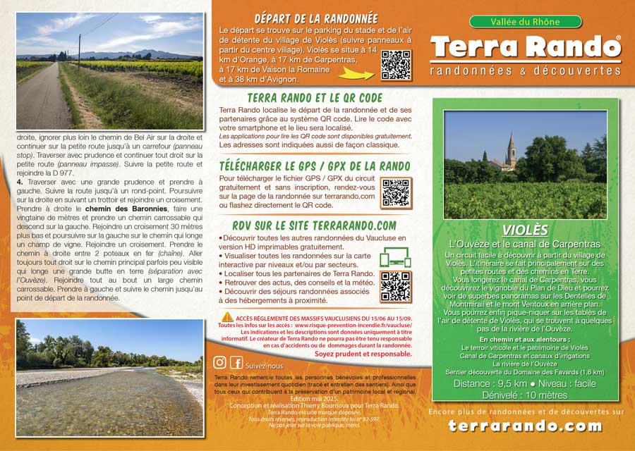 La randonnée pédestre de Violès sur les bords du Cnal de Carpentras et dans le vignoble du Plan de Dieu