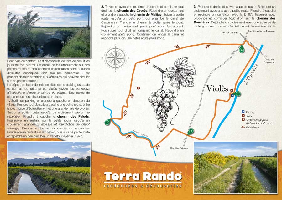 La randonnée pédestre de Violès sur les bords du Cnal de Carpentras et dans le vignoble du Plan de Dieu
